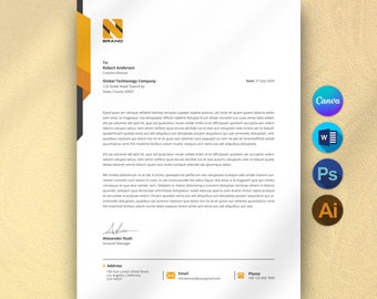 Editable Business Letterhead Template: Canva, Word, Photoshop, Illustrator (Digital Download A4 Size)