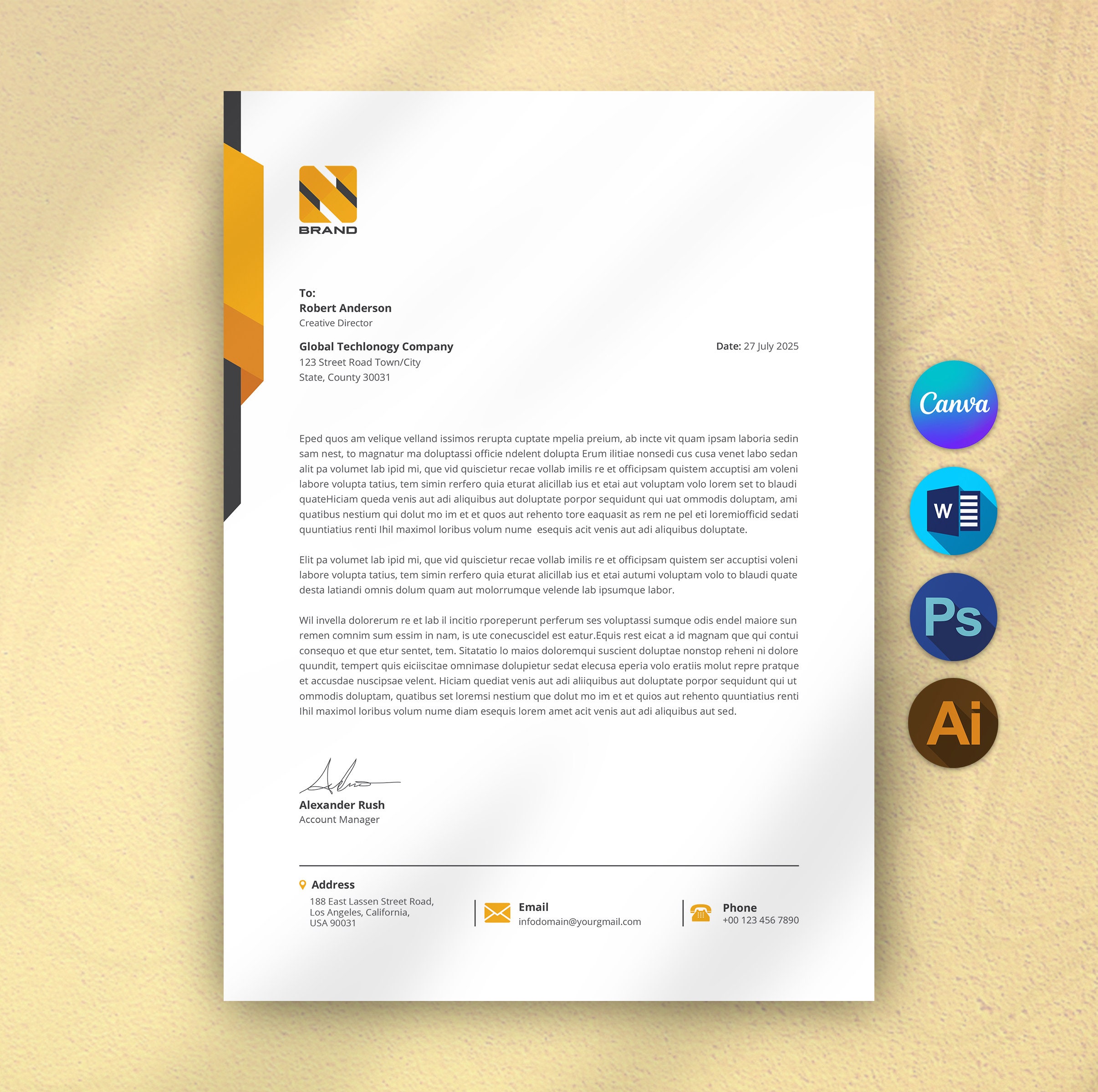 Editable Business Letterhead Template: Canva, Word, Photoshop ...