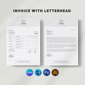 Business Letterhead and Invoice Template, Editable Canva Template, MS Word Letterhead, Professional Invoice, Small Business Stationery
