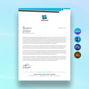 Plantilla de membrete comercial editable en Canva, plantilla de membrete de empresa personalizada para Word, descarga digital, membrete profesional moderno
