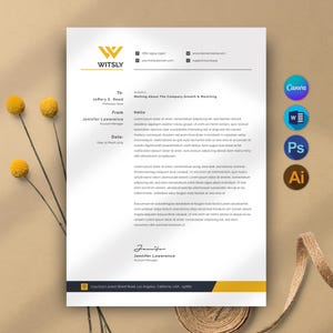 Plantilla de membrete comercial editable en Canva, plantilla de membrete de empresa personalizada para Word, descarga digital, membrete profesional moderno