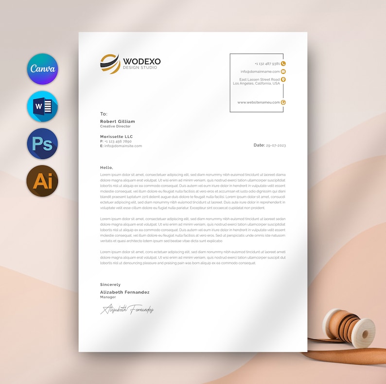 Business Letterhead Template Canva Editable, Custom Company Letterhead