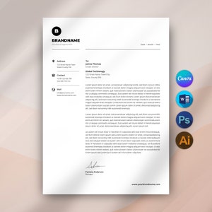 Plantilla de membrete comercial editable en Canva, plantilla de membrete de empresa personalizada para Word, descarga digital, membrete profesional moderno