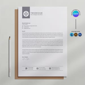 Plantilla de membrete comercial editable en Canva, plantilla de membrete de empresa personalizada para Word, descarga digital, membrete profesional moderno