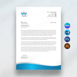 Plantilla de membrete comercial editable en Canva, plantilla de membrete de empresa personalizada para Word, descarga digital, membrete profesional moderno