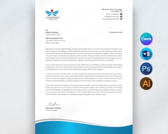 Plantilla de membrete comercial Canva editable, plantilla de membrete de empresa personalizada para descarga digital de Word, membrete profesional moderno