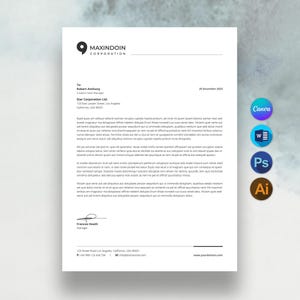 Modern Minimalist Business Letterhead Template | Printable Corporate Stationery | Canva Word AI PSD | Professional Office Branding