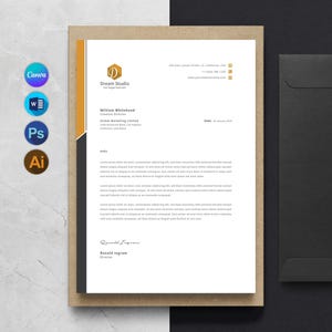 Plantilla de membrete comercial editable en Canva, plantilla de membrete de empresa personalizada para Word, descarga digital, membrete profesional moderno