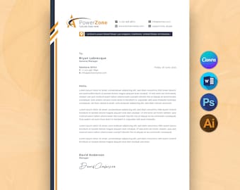 Editable Business Letterhead Template: Canva, Word, Photoshop (Digital Download A4 Size)