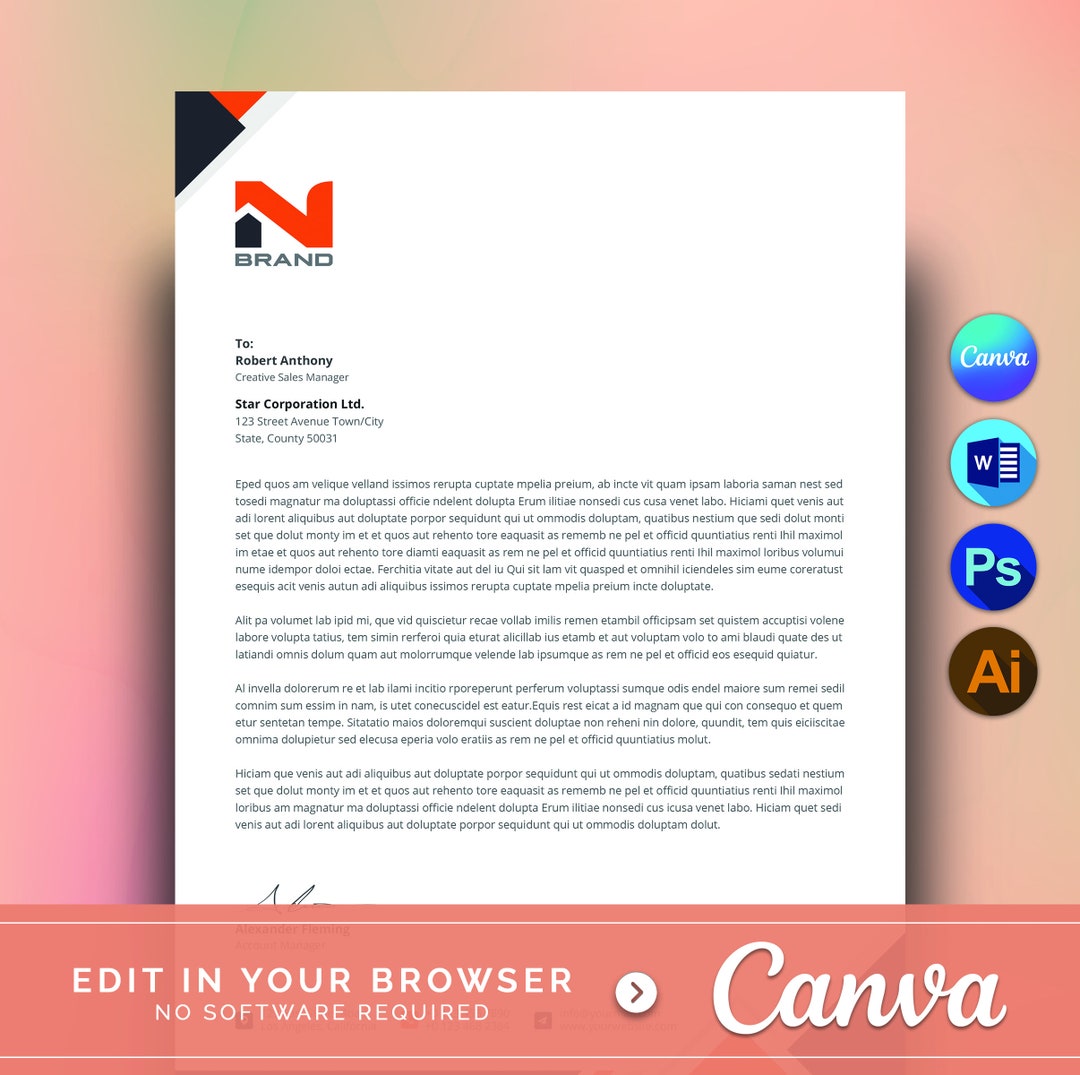 Business Letterhead Template Canva Editable, Custom Company Letterhead ...