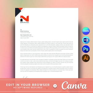 Plantilla de membrete comercial editable en Canva, plantilla de membrete de empresa personalizada para Word, descarga digital, membrete profesional moderno