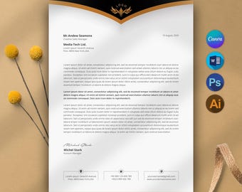 Modelo de papel timbrado comercial editável: papel timbrado A4 para impressão (Canva, Word, AI, PSD) Download digital