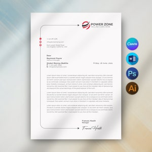 Plantilla de membrete comercial editable en Canva, plantilla de membrete de empresa personalizada para Word, descarga digital, membrete profesional moderno