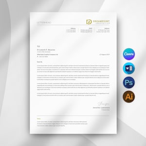 Plantilla de membrete comercial editable en Canva, plantilla de membrete de empresa personalizada para Word, descarga digital, membrete profesional moderno
