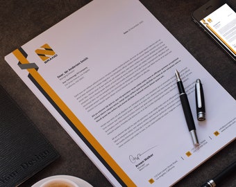 Modelo de papel timbrado personalizado para empresa, editável em Canva e Word, design profissional para impressão, download digital instantâneo