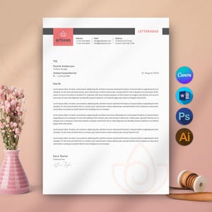 Plantilla de membrete comercial editable en Canva, plantilla de membrete de empresa personalizada para Word, descarga digital, membrete profesional moderno
