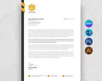 Business Letterhead Template Canva Editable, Custom Company Letterhead Template for Word Digital Download, Professional Letterhead Modern
