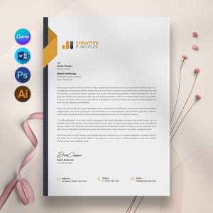 Plantilla de membrete comercial editable en Canva, plantilla de membrete de empresa personalizada para Word, descarga digital, membrete profesional moderno