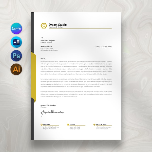 Business Letterhead Template Canva Editable, Custom Company Letterhead Template for Word Digital Download, Professional Letterhead Modern