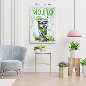 Mojito Digital Wall Art, Printable Cocktail Art, Kitchen Decor, Bar Decor, Mojito Art Print, Wall Decor