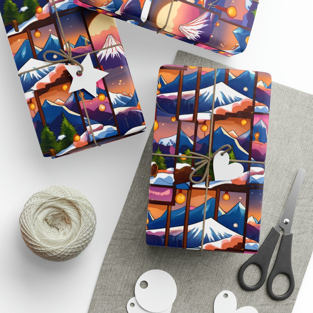 Japanese Theme Christmas Wrapping Papers Matte or Satin Wrapping Papers Mountain Print Wrapping ...