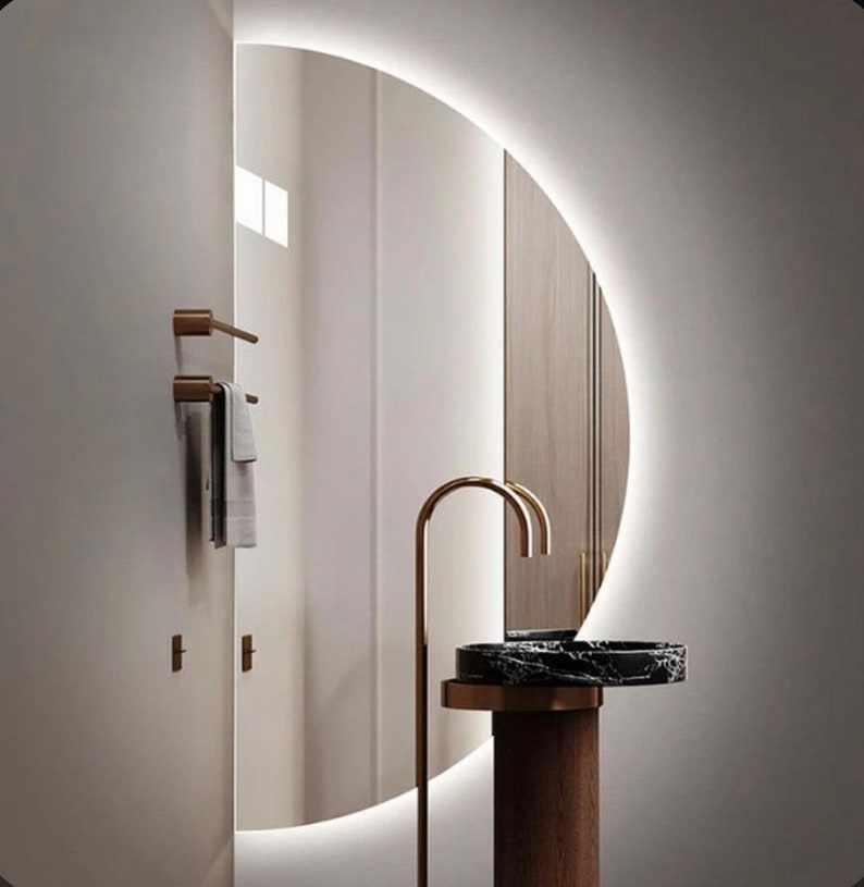Half Circle Led Mirror Bathroom Washbasin Mirror Backlit Etsy