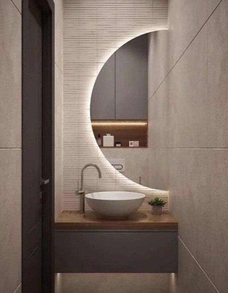 Half Circle Led Mirror Bathroom Washbasin Mirror Backlit Etsy