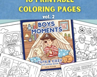 Printable Cute Boys Coloring Pages – Printable Cozy Boys Moments | Digital Comfy Kids Coloring Book | Instant Download Vol.2