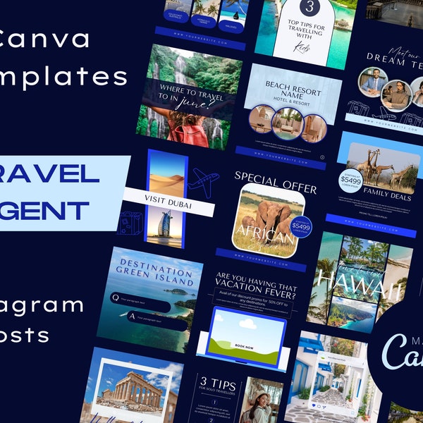 Travel Agent Instagram Posts, Travel Blogger Canva Template, Done for You Instagram Content IG Template, Travel Social Media Templates