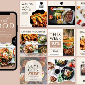 Plantilla de restaurante Instagram Food Business Canva Template, Food Blogger Cafe Insta Social Media Publicaciones editables, Foodie Influencer Instagram