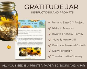 Gratitude Jar Printable Prompts, DIY Gratitude Jar, Gratitude Prompts, Thankful Jar, Journaling Prompts, Gratitude Kit, Personal Growth