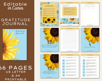 Gratitude Journal Prompts 365 Day Undated Daily Gratitude Journal Printable, Sunflower Planner, One Year Journal Reflection Journal PDF