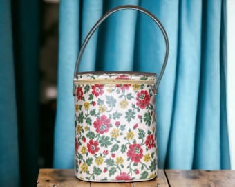 VINTAGE 1970 Vinyl Needlepoint floral Lunch / Brunch Box passendes Thermos Set
