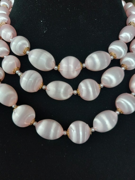 Vintage 3 Strand Pink Acrylic Bubble Bead Necklace - image 2