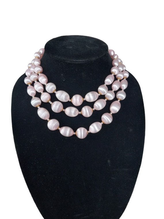 Vintage 3 Strand Pink Acrylic Bubble Bead Necklace - image 1