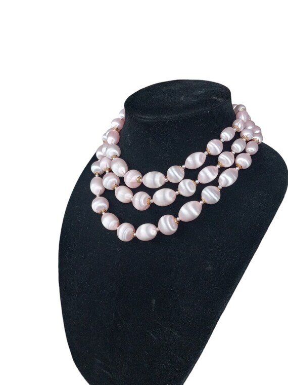 Vintage 3 Strand Pink Acrylic Bubble Bead Necklace - image 3