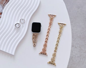 Bling Diamond Heart Apple Watch Strap Bracelet 38mm 40mm 41mm 42mm 44mm 45mm Women iWatch Charm Apple Watch Metal Band Jewelry