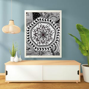 Yin Yang Zentangle Art con inchiostro nero su carta A5