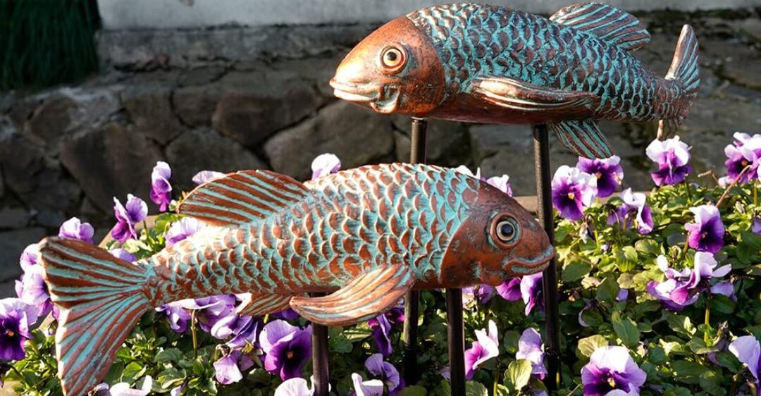 Set of 2 Koi Fish Decor Ceramic Koi Fish Garden Statues Garden Etsy