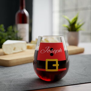 Santa Belt Personalized Stemless Wine Glass, 11.75oz