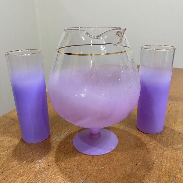 VTG Blendo Style Purple Fade Cocktail Pitcher and Orchid Tall Boy Glasses