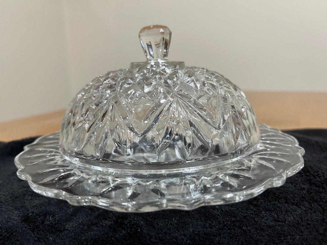 Anchor Hocking Round Crystal Butter Dish Etsy