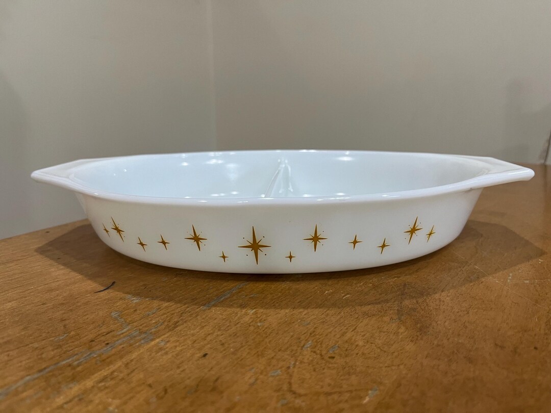 Vintage Pyrex Gold Atomic Starburst Divided Dish - Etsy