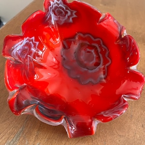 Vintage Murano Glass Red & White Decorative Bowl