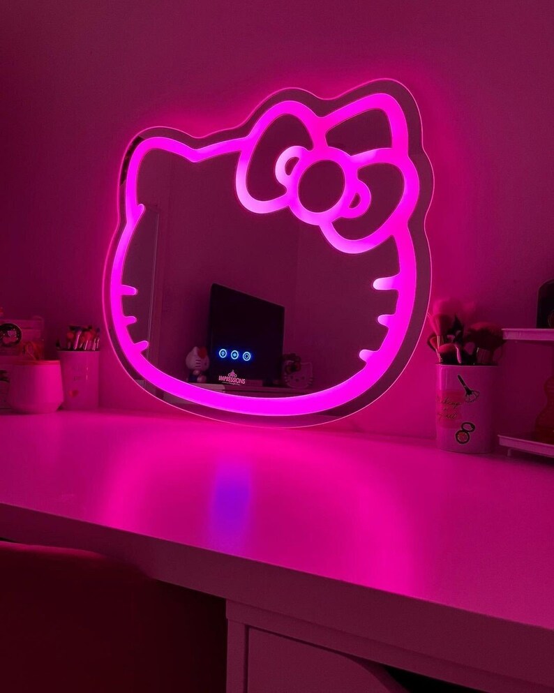 Hello Kitty LED Cute Wall Mirror Sanrio Art Deco Mirror Etsy