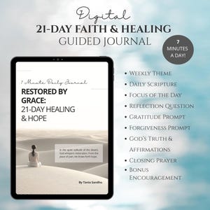 Op geloof gebaseerde genezingsdagboek van 21 dagen | Christelijke digitale planner en afdrukbare devotional | Trouwe pagina&#39;s
