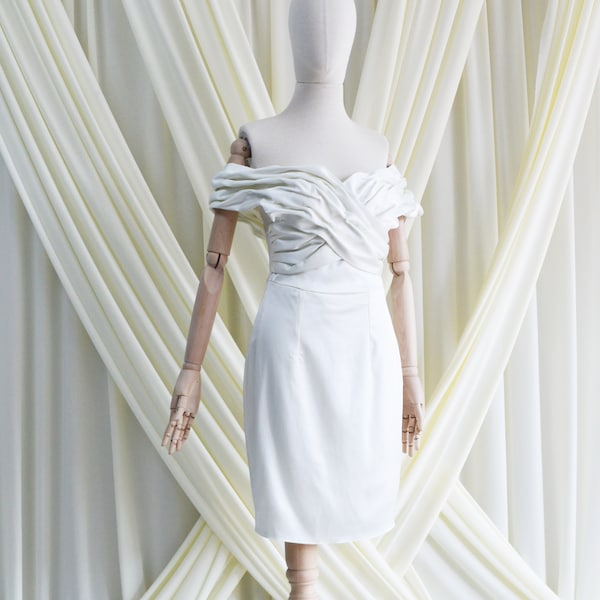 Evening White Satin Dress - Midi Dress