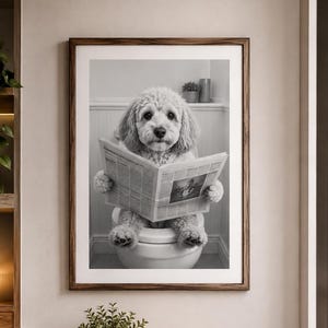 Custom Bathroom Pet Portrait, Funny Dog Wall Art, Personalised Toilet Print