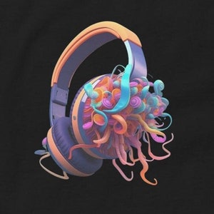 Colorful Jellyfish Headphones T-Shirt - Psychedelic Festival Clothing, Vibrant Graphic Tee, Ultimate Festival & Concert Outfit, Music