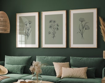 Descarga instantánea conjunto de impresión minimalista de 3 impresión verde pared arte sala de estar decoración sala estética cartel verde decoración del hogar dormitorio de impresión verde